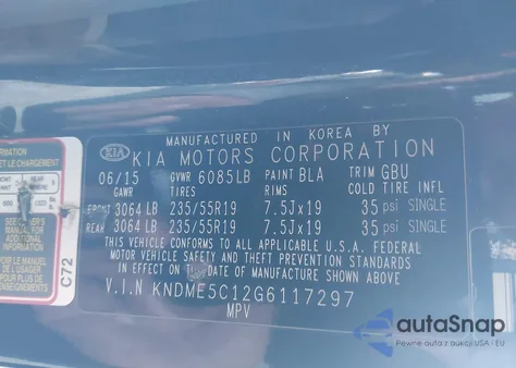 2016 Kia Sedona Sx Luxury from USA, damaged, VIN KNDME5C12G6117297